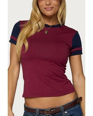 Edikted Sophiah Contrast T Shirt Top - Red