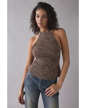 Motel Badilah Flocked Polka Dot High Neck Halter Top - Multicolour