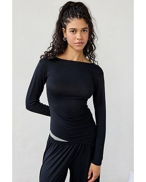 Out From Under Kiera Drippy Asymmetric Long Sleeve Boatneck Top - Blue