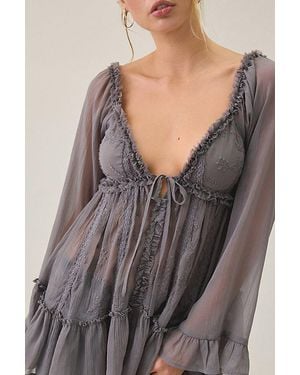 Kimchi Blue Belle Ruffle Chiffon Long Sleeve Tunic Top - Gray