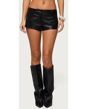 Edikted Melaney Faux Leather Micro Shorts - Black