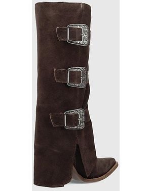 Dingo Buckle Bunny Suede Foldover Cowboy Boot - Brown