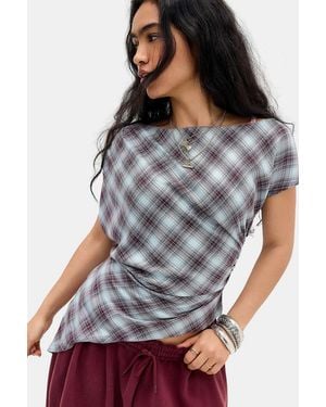 Silence + Noise Silence + Noise Clarissa Check Drape Top - Grey