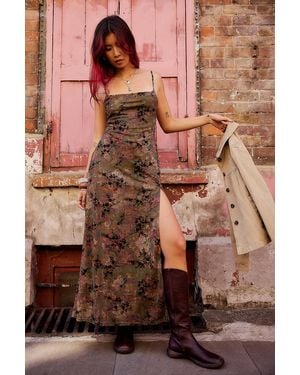 Urban Outfitters Uo Flocked Mesh Maxi Dress - Brown