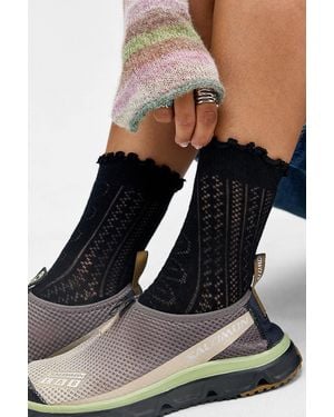 Out From Under Heart Pointelle Lettuce Socks - Black