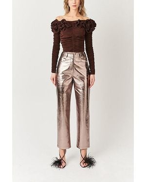 Amy Lynn Yasmine Straight Faux Leather Metallic Pant - Multicolor