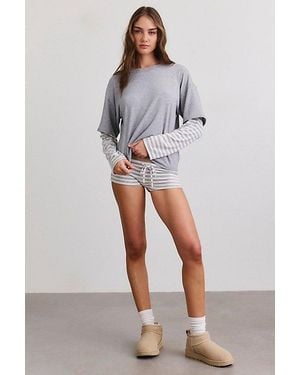 Out From Under Bianca Striped Layered 2-Piece Pj Set Top - Grey