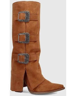 Dingo Buckle Bunny Suede Foldover Cowboy Boot - Brown