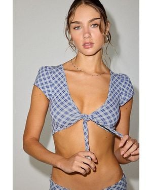 Out From Under Bec Short Sleeve Tie-Front Shrug Top - Blue