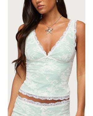 Edikted Amanu Sequin Lace Tank Top - Green