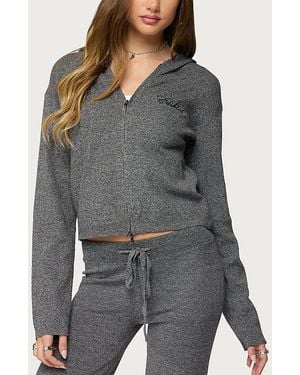 Edikted Ayah Knit Zip Up Hoodie - Grey