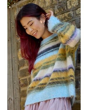 Urban Outfitters Uo Brushed Stripe Long Sleeve Jumper Xs At - Grey
