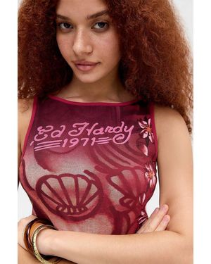 Ed Hardy Uo Exclusive Mermaid Flower Tank Top - Red