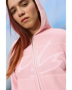 iets frans... Acid Wash Zip-through Knit Hoodie - Pink