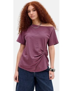 Damson Madder Red Reece Stripe T-shirt Uk 6 At Urban Outfitters - Purple