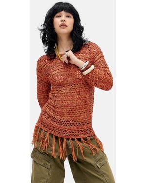 BDG Fringed Stitch Top - Red