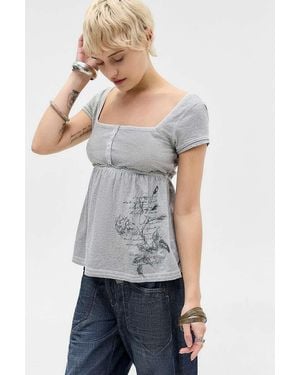 BDG Brittney Graphic Babydoll Top - White