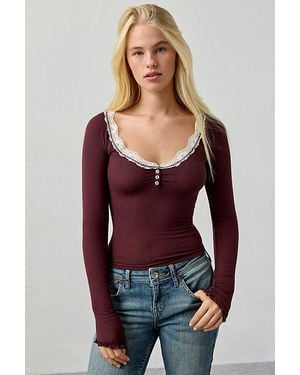 Out From Under Diana Layering Lace-Trim Henley Top - Black