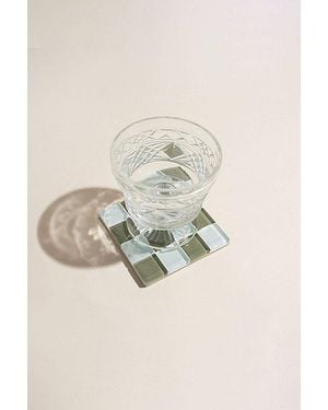 Subtle Studios Chocolate Checkered Glass Tile Coaster - Natural