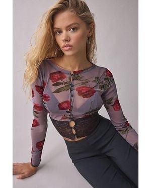 Kimchi Blue Sabrina Sheer Mesh Lace Trim Cardigan - Multicolor