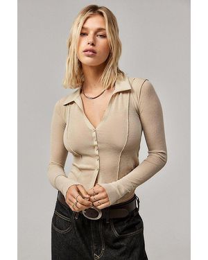 Urban Outfitters Uo Milo Long Sleeve Shirt - Natural