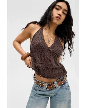 Urban Outfitters Uo Stitchy Slub Cami - Brown