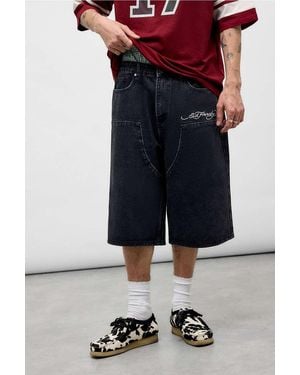 Ed Hardy Uo Exclusive Black Double Knee Dragon Shorts - Blue