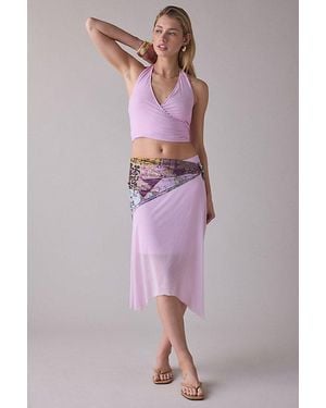 Urban Outfitters Uo Never Miss Mesh Halter Neck Asymmetric Midi Skirt 2-Piece Set - Purple