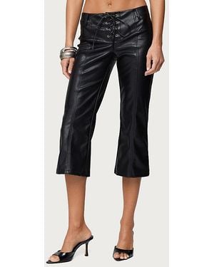 Edikted Lexy Faux Leather Flared Capri Pants - Black