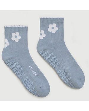 Fraise Flora Grip Sock - Blue
