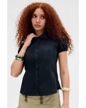 Kimchi Blue Clover Round Collar Shirt - Blue