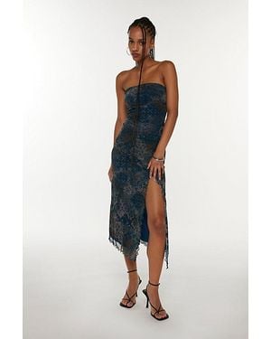 Urban Outfitters Uo Samara Mesh Strapless Midi Dress - Blue