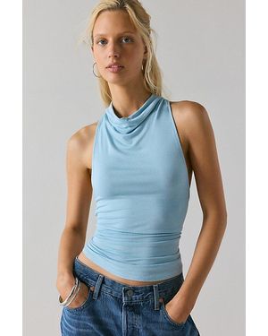 Urban Outfitters Uo Tear It Up High-Neck Twisted Back Cropped Tank Top - Blue
