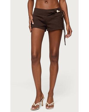 Edikted Vikkie Beaded Belt Linen Look Shorts - Brown