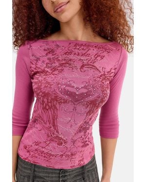 Kimchi Blue Gothic Heart 3/4 Sleeve Graphic Tee - Pink