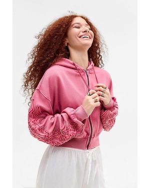 Silence + Noise Silence + Noise Appliqué Cropped Zip-through Hoodie - Pink