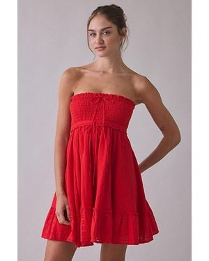Kimchi Blue Washed Ashore Strapless Babydoll Mini Dress - Red