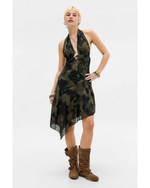 Silence + Noise Silence + Noise Clover Asymmetric Mesh Halter Dress - Green