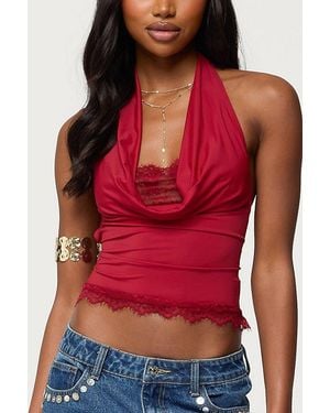 Edikted Layered Lacey Cowl Neck Halter Top