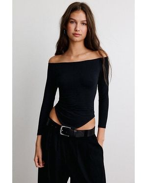 Out From Under Lina Curved Hem 3/4 Sleeve Boatneck Tee - Black