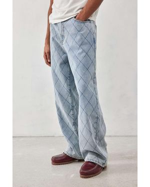 Ed Hardy Uo Exclusive Quilted Light-wash Embroidered Jeans - Blue