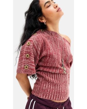 BDG Upside Down Button Batwing Jumper - Red