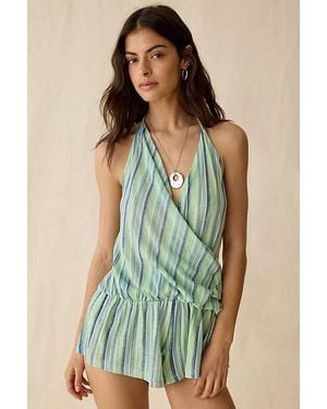 Out From Under Summer Love Plunging Halter Romper - Green