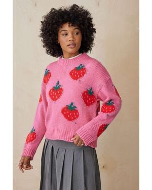 Daisy Street Strawberry Knit Jumper - Pink