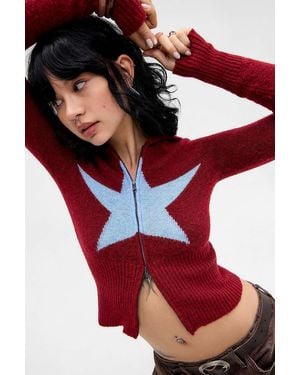 Urban Outfitters Uo Monet Star Zip-up Cardigan - Red