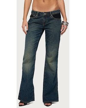 Edikted Tatem Lacey Low Rise Flared Jeans - Blue