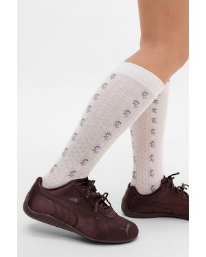 Out From Under Floral Knee High Socks - White
