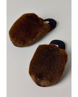 Steve Madden Poof Faux Fur Mule Slipper - Brown