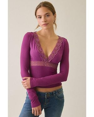 Kimchi Blue Mary Long Sleeve Lace Trim V-Neck Top - Purple