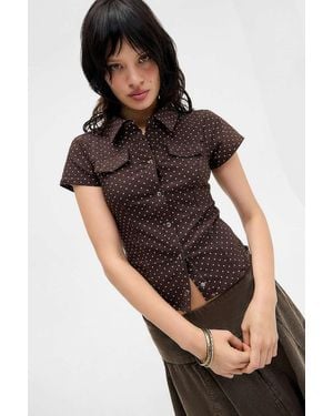Silence + Noise Silence + Noise Polly Bengaline Shirt 2xs At Urban Outfitters - Black